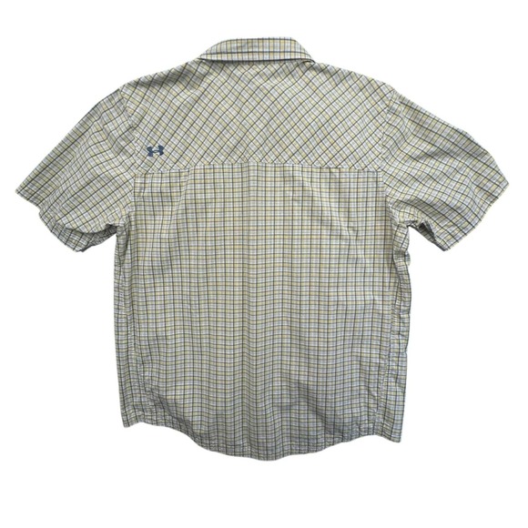 Under Armour Plaid Short Sleeve Button Up Shirt XXL Yellow Green Men's Casual - Picture 2 of 11